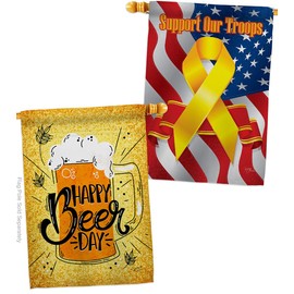 Angeleno Heritage Happy Beer Day House Flag Pack Beverages Hour Game Pong Party Ale Lager Craft Support Our Troops Decoration Banner Small Garden Yard Gift Double-Sided, Made in USA