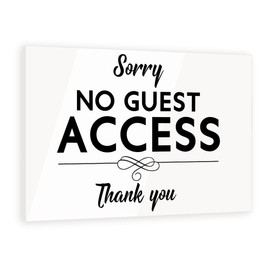 “No Guest Access” Sign – Glass-Like Finish Clear Acrylic – Ideal for Private Spaces, Rentals, and Offices (White, 5" x 7")