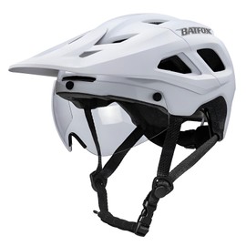 BATFOX Mountain Bike Helmet for Adults - MTB & Road Cycling Helmet with Magnetic Detachable Goggles, Removable Sun Visor for Adjustable Fit 56-60cm (White, L(56-60CM))