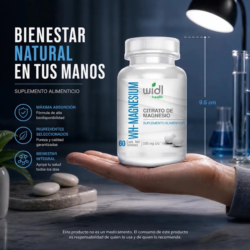 Citrato de Magnesio Widl Health en Tabletas, Suplemento Nutricional de