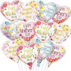 12 Pcs Happy Mother's Day Balloons Set, 17 Inch Floral Heart Mothers Day Balloon for Mother's Day Party Decorations, Mothers Day Decorations for Home Party Supplies