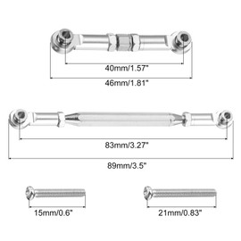 sourcing map Adjustable Turnbuckles Camber Link Linkages Aluminum Alloy Upgrade Parts RC Car Steering Pull Rod Servo Linkages Tie Rod for MN 1:12 D90 RC Car Crawler,Silver