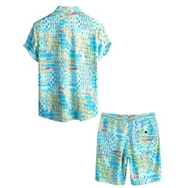 Vatpave Men's Hawaiian Floral Print Short Sleeve Button Down Shirts, sky blue