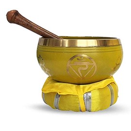 Chakra Harmony Brass Singing Bowl Approx. 500 g Ayurveda Universal Singing Bowl Therapy Quality for the 3rd Chakra (Solar Plexus) with Cushion and Clapper 81848-3