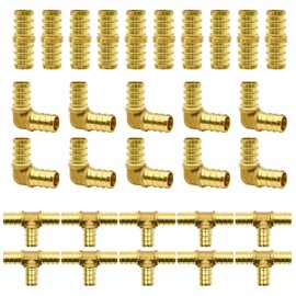 30pcs 1/2" PEX Fittings, Elbow TEE Straight Couplings Set, PEX Brass Crimp Fitting Combo with Tees, Elbows, Straights