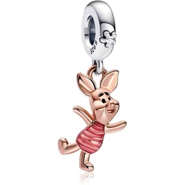 Beads R Us ® Winnie the Pooh Piglet Dangle Charm crafted in sterling silver and 14k rose gold plating - Compatible with all European style Charm Bracelets, Necklaces and Anklets.