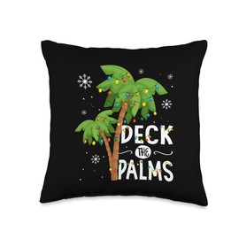 Cute Hawaiian Holiday Christmas in July X-mas Deck Tropical Hawaii Christmas Palm Tree Lights Throw Pillow, 16x16, Multicolor