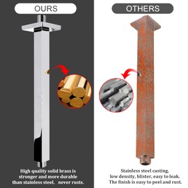 Enga Polished Chrome 12 Inch Square Ceiling Mount Shower Arm with Flange, Solid Brass Rain Shower Head Extension Arm 300mm, NPT 1/2"Thread