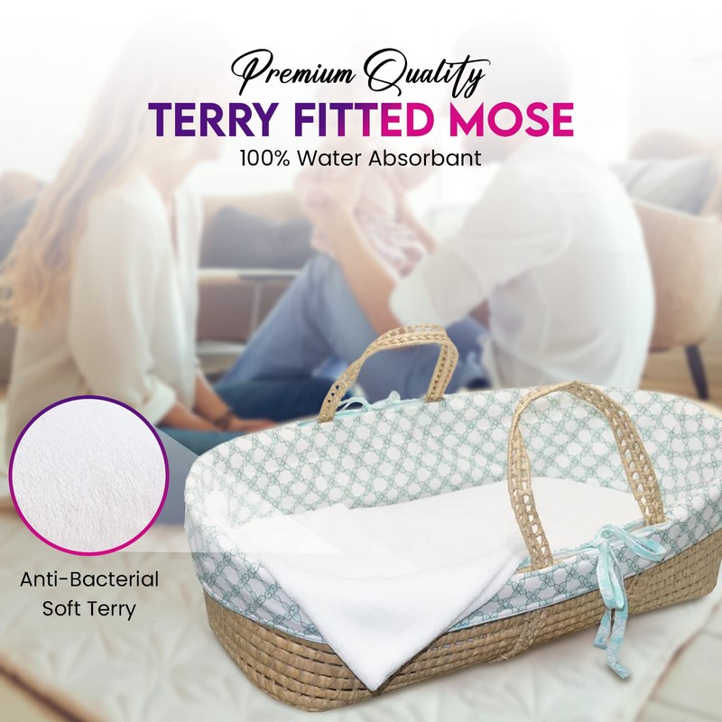ECOBIZ 100% Cotton Waterproof Moses Basket Mattress Protector Washable, Soft