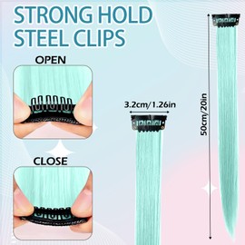 12 Stück mehrfarbige Haarverlängerungen zum Anklipsen, 22 Zoll Clip-in-Haarverlängerung, synthetische Clip-in-Haarverlängerung, mehrfarbige Haarverlängerungen für Kinder, Mädchen, Frauen