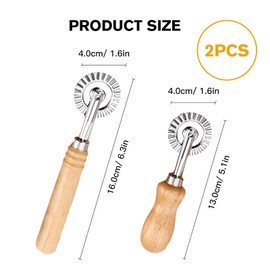 Pasta Cutter Wheel, Pasta Cutter, 4 cm Diameter, Dough Cutter, Cutting Wheel, Long and Short Stainless Steel with Wooden Handle, Ravioli Cookie Cutter, for Home and Pastries, Restaurant Kitchens