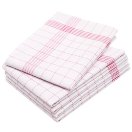 ZOLLNER Set of 5 Tea Towels, 50 x 70 cm, Half-Linen, Red/White