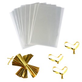 FUNNYARD Clear Treat Bags 100PCS 4x6 Clear Candy Bag Cellophane Bag Party Favor Bag with 100 PCS 4'' Twist Ties for Wedding Kids Birthday Candy Popcorn Bakery Cookie