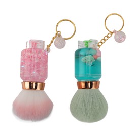 2pcs Loose Powder Brush with Keychain Transparent Handle Synthetic Shed Free Foundation Blush Brush Green Pink