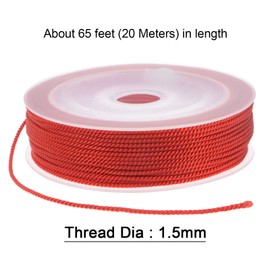 HARFINGTON Trenzado Nylon Cordel Hilo Rebordear Cordón 1,5mm 20M/65 Pies Extrafuerte Trenzado Nylon Cadena para Elaboración Pulseras Joyería Fabricación, Rojo