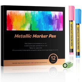 Metallic Marker Pens, Set of 12 Paint Markers for Art supplies, Metallic Colors Paint Pens for DIY Craft Supplies Rock Painting Card Making Glass Wood Metal, School Project,Ceramics, Waterproof