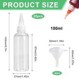 Omevett 20 Pcs Squeezy Bottles with Nozzles Small Plastic Squeeze Bottle 100ml Mini Sauce Bottles Clear Squeeze Condiment Bottles Liquid Dropper Dispensing Bottles with 4 Funnel for Sauce Lotion