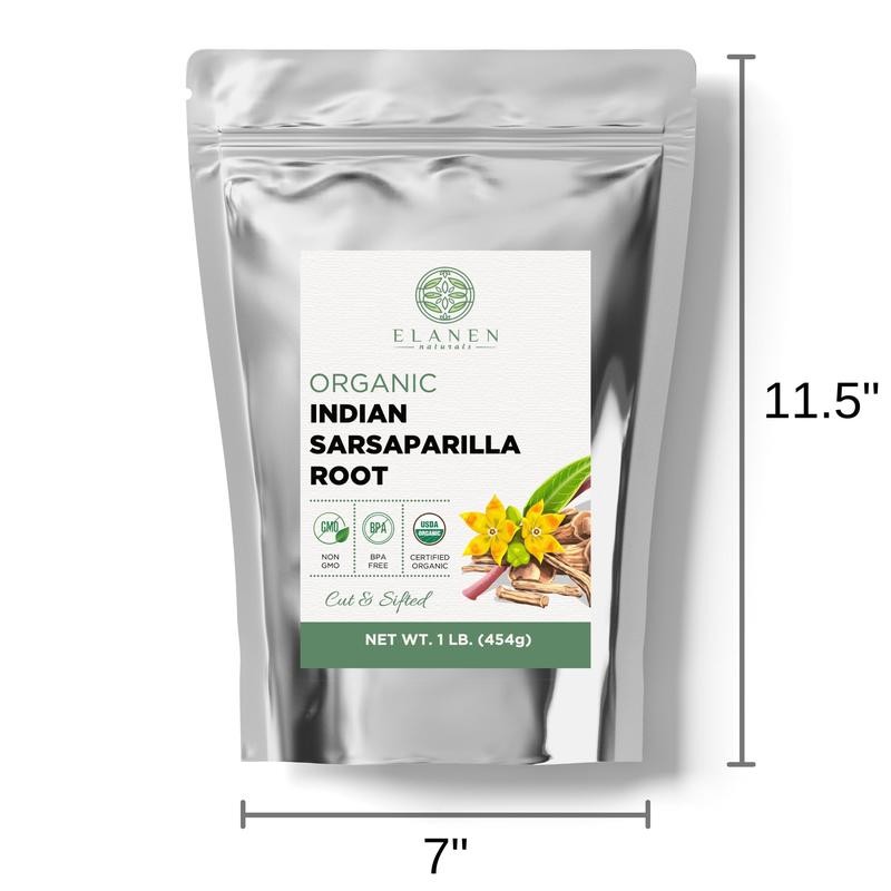 Elanen Naturals Indian Sarsaparilla Root, USDA Certified Organic, Cut &