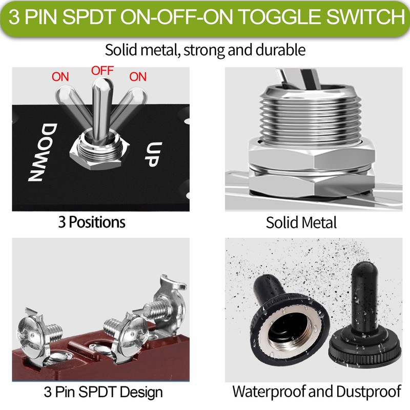 HOKAAER Heavy Duty Toggle Switch ON-Off-ON 12V DC 30A 3
