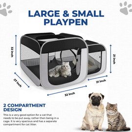 PAWPOINT Portable Dog Playpen, Foldable Tent Design for Easy Setup, Collapsible Puppy Playpen and Cat Play Pen, Indoor & Outdoor Small Animal Kennel and Enclosure