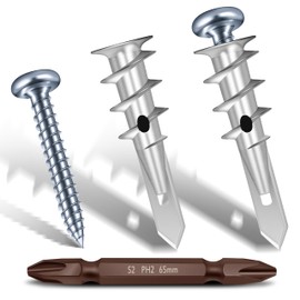 Mywish #8 Self Drilling Drywall Anchors and Screws Kit, Metal Drywall Anchors with Screws, 50PCS Wall Anchors and 50PCS Screws for Drywall, 75LB Wall Hanging Kit