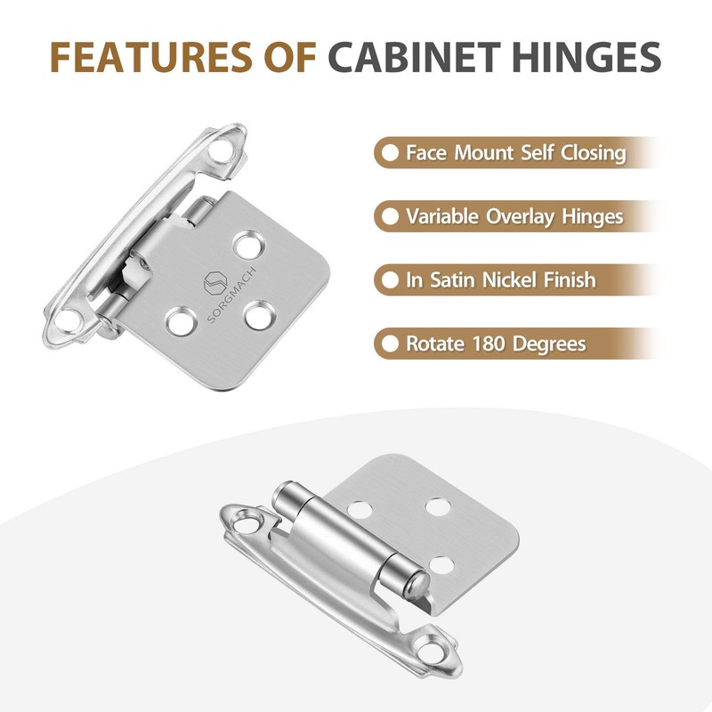 Satin Nickel Self Closing Kitchen Flush Cabinets Hinge 10 Pair