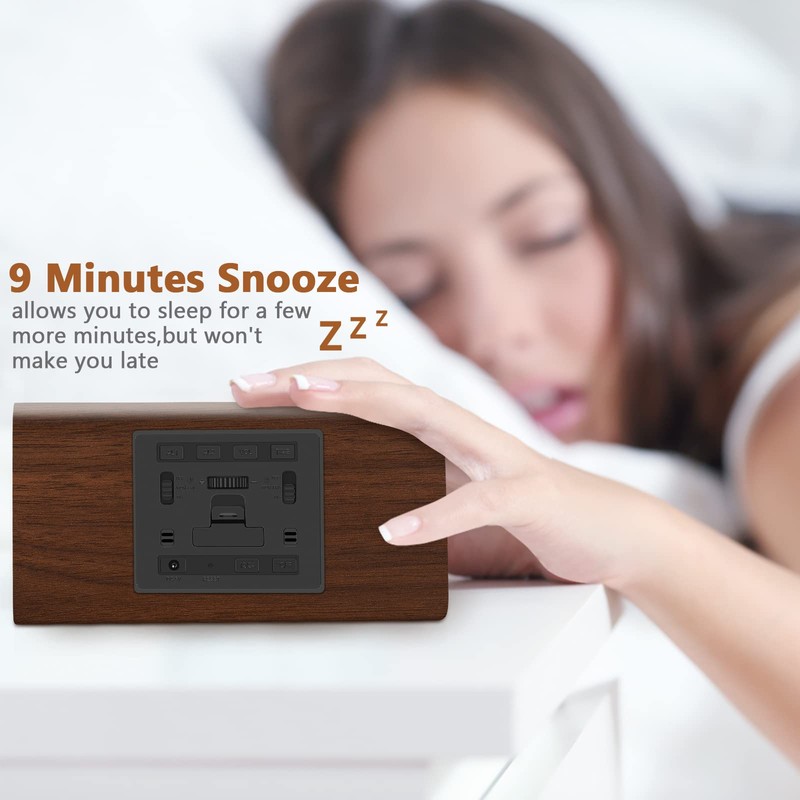 Kogonee Wooden Digital Alarm Clock, 0-100% Dimmer, 2 Alarm Settings,