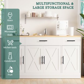 Shintenchi Buffet Cabinet with Storage,53.4" Large Kitchen Storage Cabinet with 3 Drawers and 4 Doors,Wood Farmhouse Buffet Sideboard with Adjustable Shelf for Kitchen Living Room,White