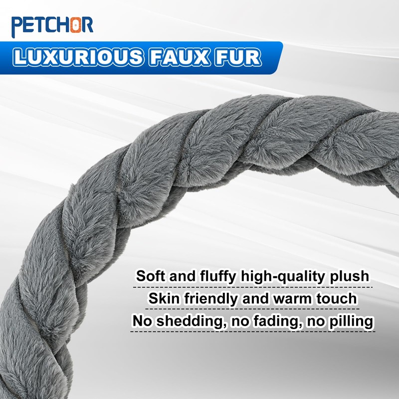 PETCHOR Twisted Fur Grey Soft Steering Wheel Cover, Fluffy Car