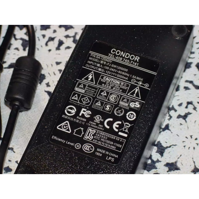 Condor SA-125A0IV Power Adapter, 120 Vac to 12 Vdc, 5Amp