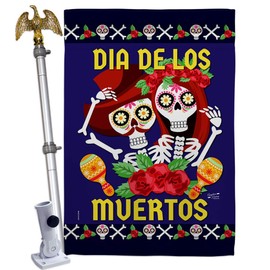 Angeleno Heritage Dia De Los Muertos Pair House Flag Eagle Set Fall Day of Dead Fiesta Mexican Party Autumntime Decoration Banner Small Garden Yard Gift Double-Sided, Made in USA