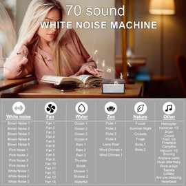 HONGUT Wooden White Noise Sound Machine with Bluetooth Speaker, Rechargeable White Noise Machine with 70 Smoothing Sound& Timer, Portable Sound Machine for Travel,Office Privacy,Concentration,Sleep30W