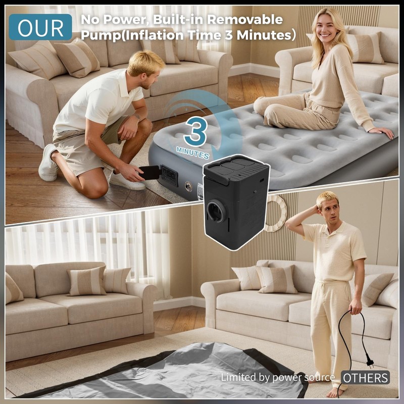 LussoAmor Twin Size 10 Inch Air Mattress with 4000mAh Rechargeable