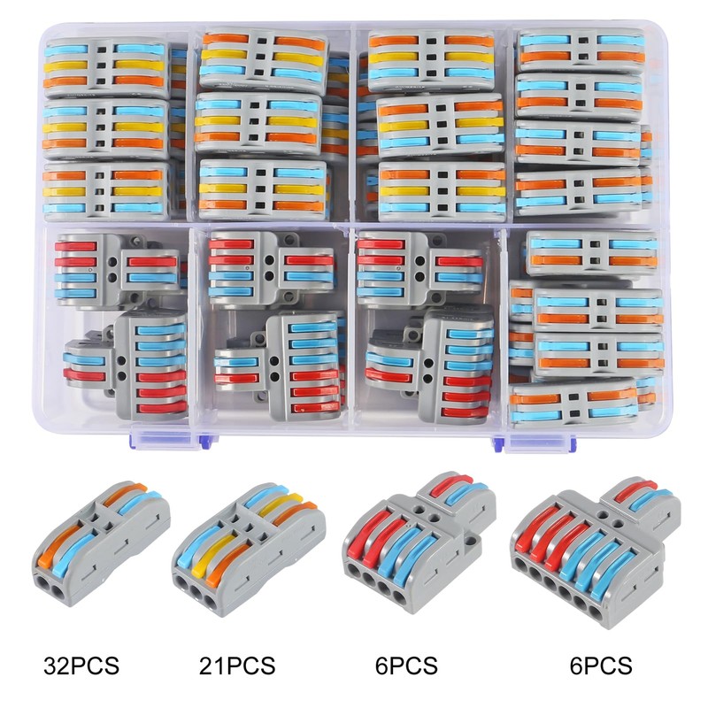 65PCS Lever Wire Connectors, 2 in 2 Out/2 in 4