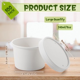 Fulmoon 100 Pack Paper Soup Containers with Lids Disposable Paper Food Containers with Vented Lids Kraft Ice Cream Containers Bowls Soup Cup Ice Cream Cups for Soups Stews Restaurants (White,8 oz)