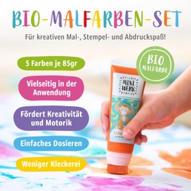 Miniwerk Natural Paint Set of 5 with Sponge Attachment - 5 Organic Painting Colours Made from Natural Raw Materials, Free from Harmful Substances such as Finger Paint - Baby Handprint Set, Baby