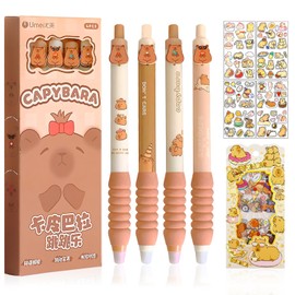 Capybara Pens, Capybara Gel Pen Set, Capybara Things, Erasable Ballpoint Pen Set with 4 Animal Pens, Retractable Kawaii Pens and 4 Capybara Stickers, Blue Gel Pens, Erasable Ink Pen 0.5 mm