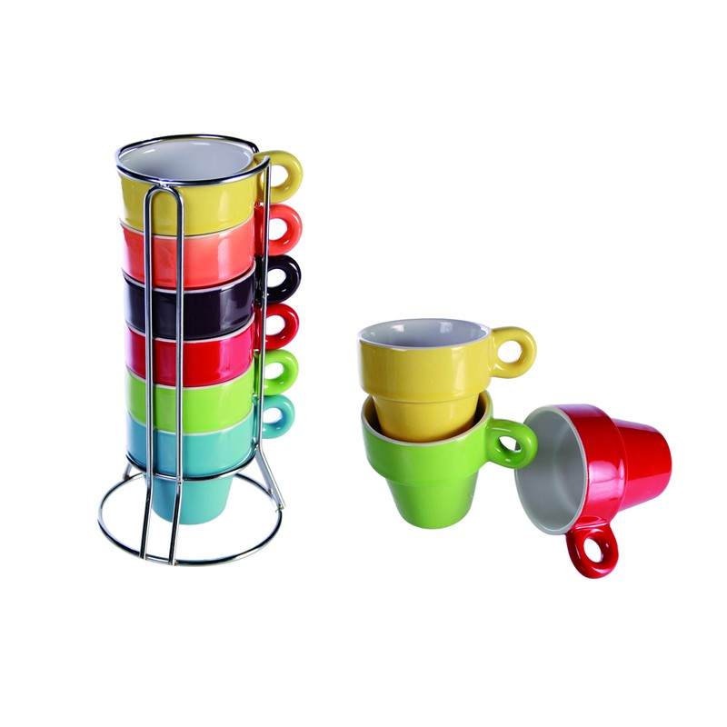 mucplants Set of 6 Coloured Espresso Cups + Practical Chrome