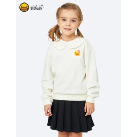 B.Duck Grils Sweatshirt Cute Duck Collared Long Sleeve Casual Pullover Tops Fall Clothes for Girls White Size 11-12 Years