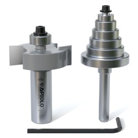 APIOLO Professional Rabbet Router Bit Set 1/2 Shank 1pcs with 6 Interchangeable and Adjustable Bearings for Multi Depths Cutter 1/8", 1/4", 5/16", 3/8", 7/16", 1/2", for Woodworking