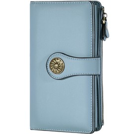 Travelambo Womens Wallets RFID Blocking Large Capacity Luxury Waxed Genuine Leather Clutch Wallet Multi Card Organizer (ReNapa Blue Classic)