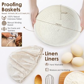 Wwyybfk Banneton Bread Proofing Basket, Sourdough Bread Baking Supplies, 9.8" Sourdough Proofing Basket Kit