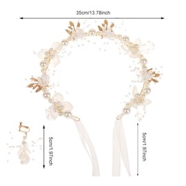 Flower Girl Headband with Flower Pearl Earrings, Flower Girl Headpiece Pearl Headband, Adjustable Flower Girl Hair Accessories, Flower Crown Headpiece Hair Vine Headband for Wedding, Party