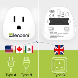 LENCENT 2X US to UK Plug Adapter, America 2/3 Pin to 3 Pin UK Travel Adaptor, the United States/Mexico/Canada to British Plug Adapter with 13A Fuse- White, 2 Pack
