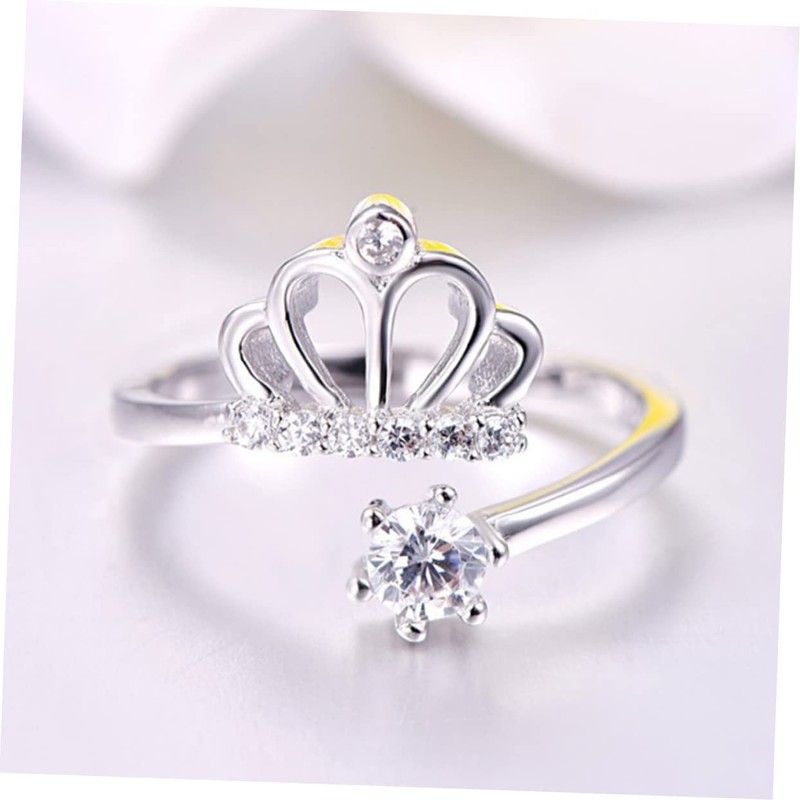 BESPORTBLE Adjustable Copper Crown Ring with Rhinestones Elegant Open Ring