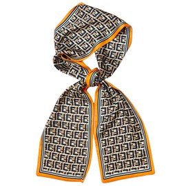 GIMIRO Satin Silk Scarf Double Layers 150 x 16 cm Tie Flowers Waist Belt for Blazer, Coat, Dress, 47# E Orange - Navy - Brown