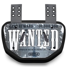 Battle Sports Novelty Football Back Plate – Hard Shell Lower Back Protector with Contoured Foam for High-Impact Protection - Adult, Wanted Silver