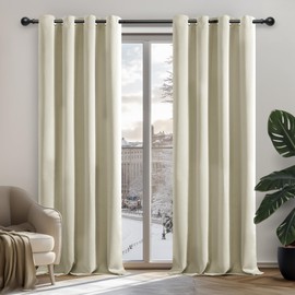 Deconovo Deconovo Energy Saving Eyelet Room Darkening Curtains Thermal Insulated Window Treatments Curtains for Nursery Light Beige 42 x 63 Inch 2 Panels