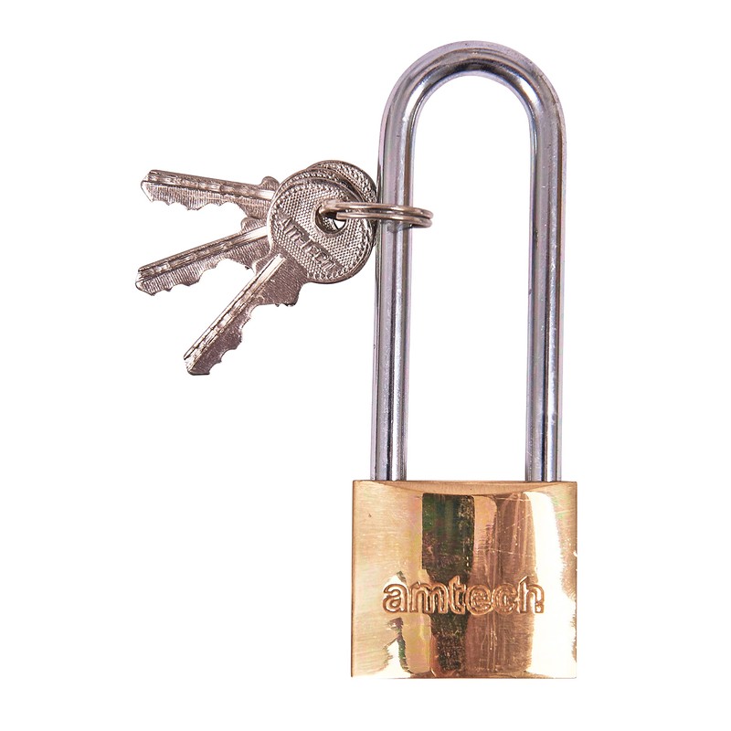 Amtech T1500C 38mm Solid Brass Long Shackle Padlock, Small Padlock