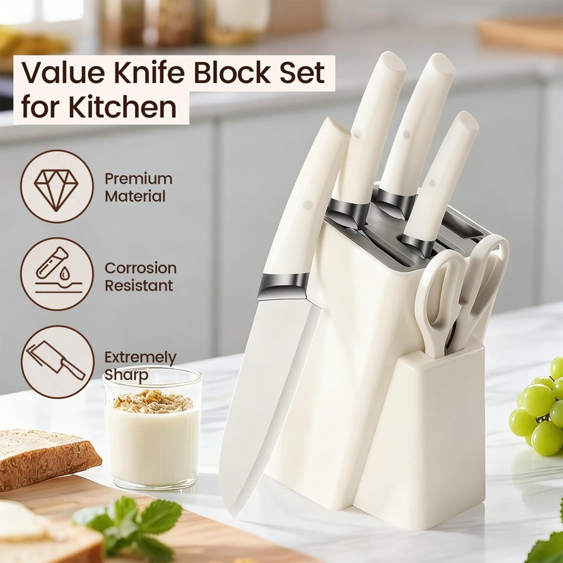 Knife Set, 6-Piece Kitchen Knife Set with Block, Stainless Steel